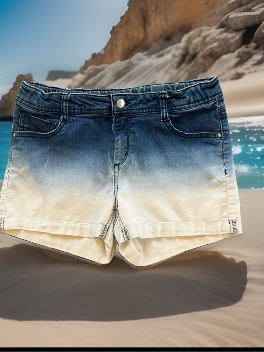 Blue Ombre Denim Shorts Adjustable Waist Plus Size